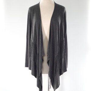 Open front draped flyaway fringed cardigan Medium